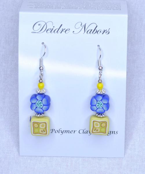 Blue Flower/Yellow Square Earring