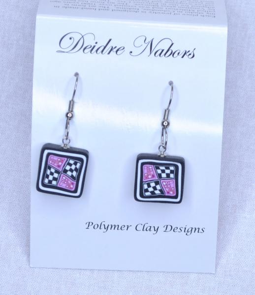 Pink and Black Checkerboard Earrings