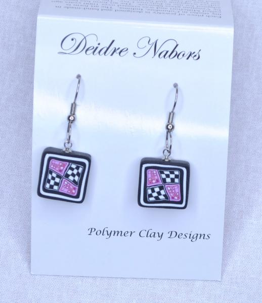 Pink and Black Checkerboard Earrings picture