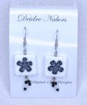 Black/White Flower Tile Earrings
