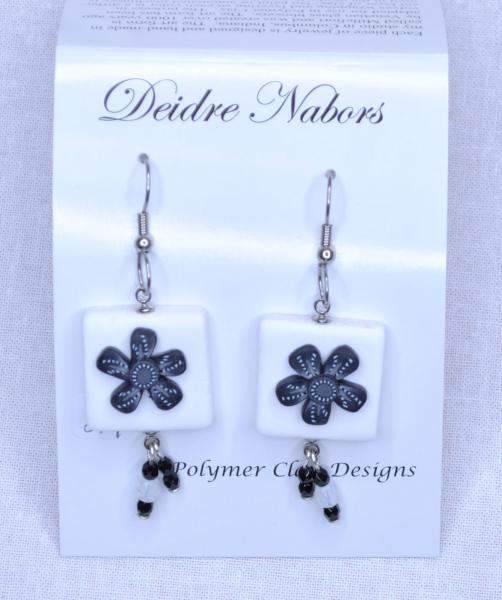 Black/White Flower Tile Earrings picture