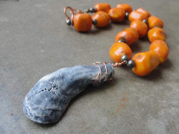 Chunky Orange Coral Shell Pendant Necklace