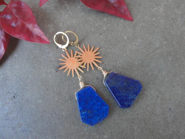 Brass Sunburst and Lapis Lazuli Earrings picture