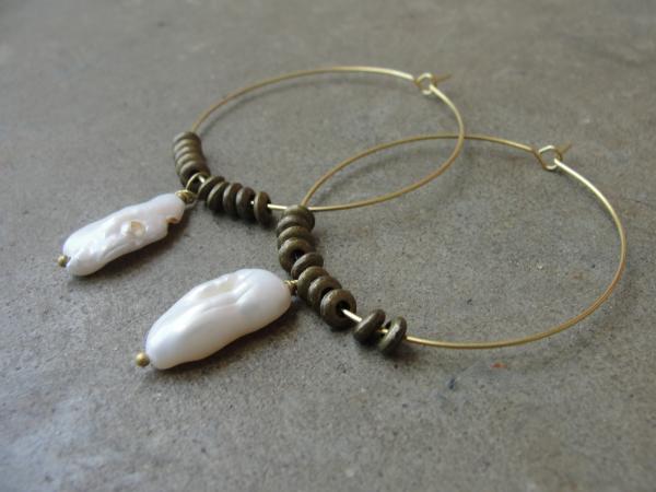 Biwa Pearl Brass Hoop Earrings picture