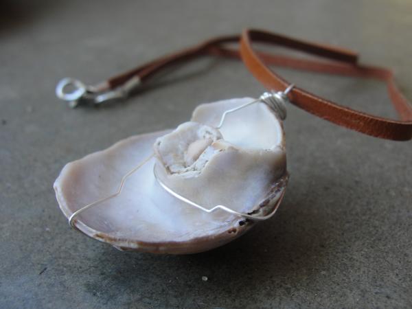 Seashell Wire Wrapped Leather Necklace picture