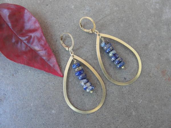 Lapis Lazuli Brass Oval Hoop Earrings picture