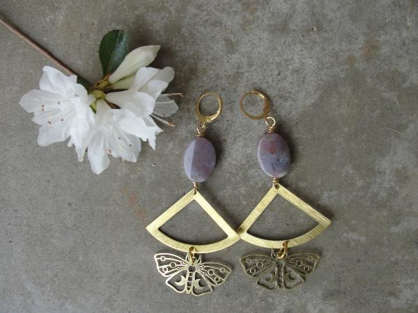 Brass Butterfly and Bloodstone Earrings