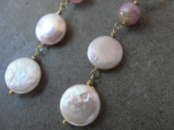 Coin Pearls and Agate Brass Earrings picture