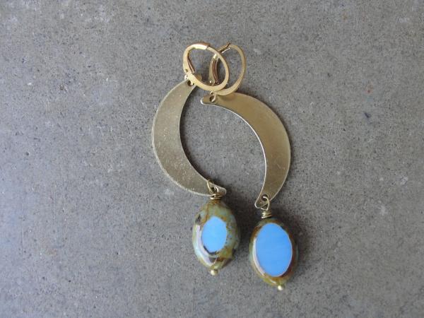 Brass Crescent Czech Glass Earrings