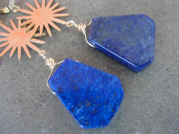 Brass Sunburst and Lapis Lazuli Earrings picture