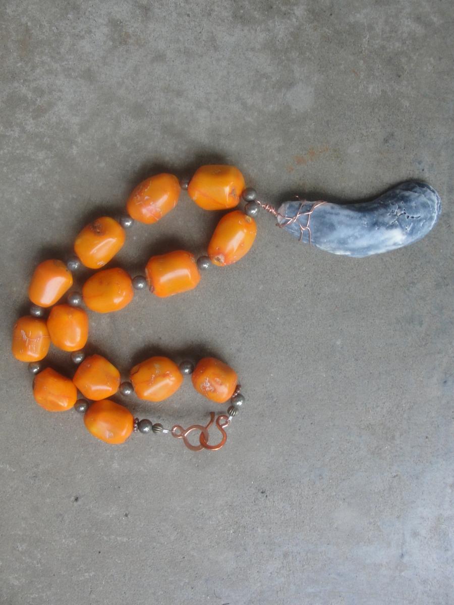Chunky Orange Coral Shell Pendant Necklace picture