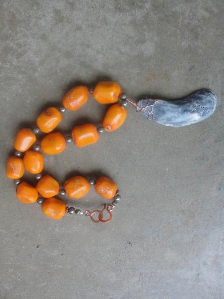 Chunky Orange Coral Shell Pendant Necklace picture