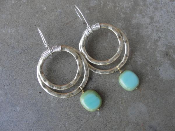 Brass and Silver Czech Glass Hoop Earrings
