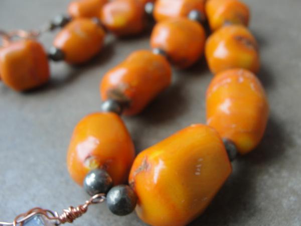 Chunky Orange Coral Shell Pendant Necklace picture