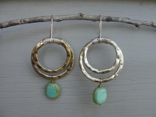 Brass and Silver Czech Glass Hoop Earrings picture