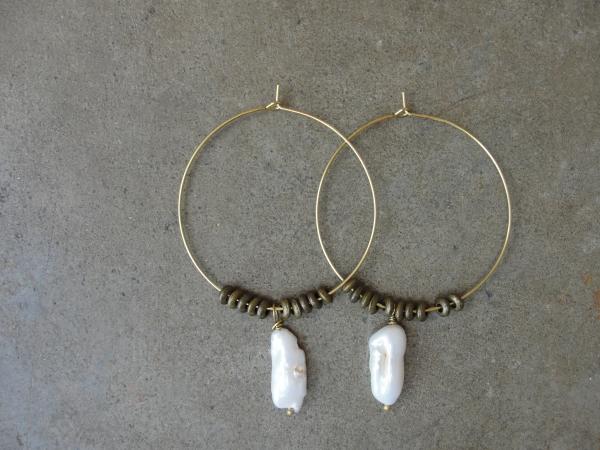 Biwa Pearl Brass Hoop Earrings picture