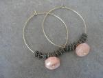 Red Aventurine Brass Hoop Earrings