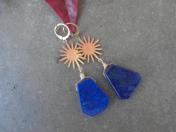 Brass Sunburst and Lapis Lazuli Earrings