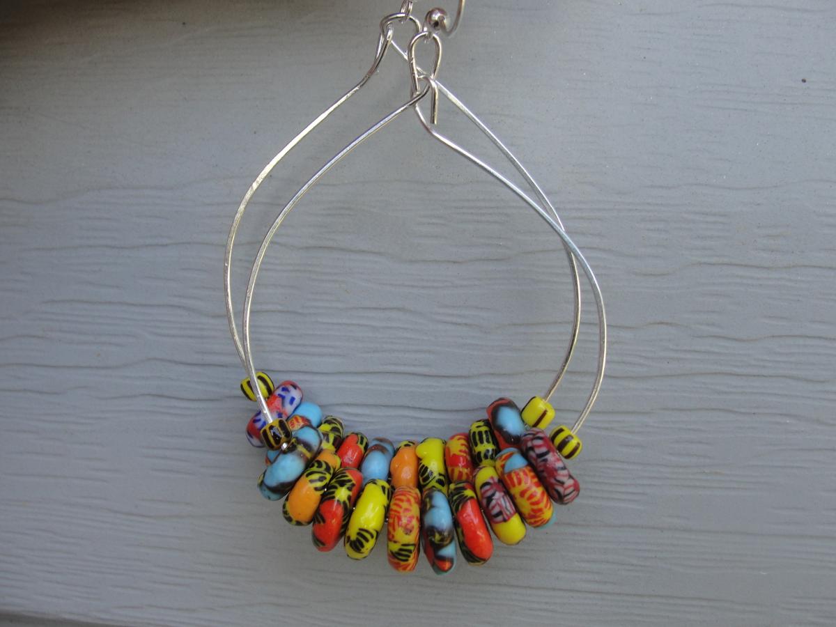 Sterling Silver African Beaded Hoop Earrings picture