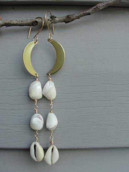 Brass Half Moon and Shell Earrings picture