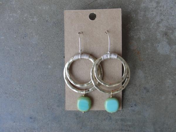 Brass and Silver Czech Glass Hoop Earrings picture