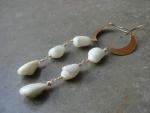 Brass Half Moon and Shell Earrings