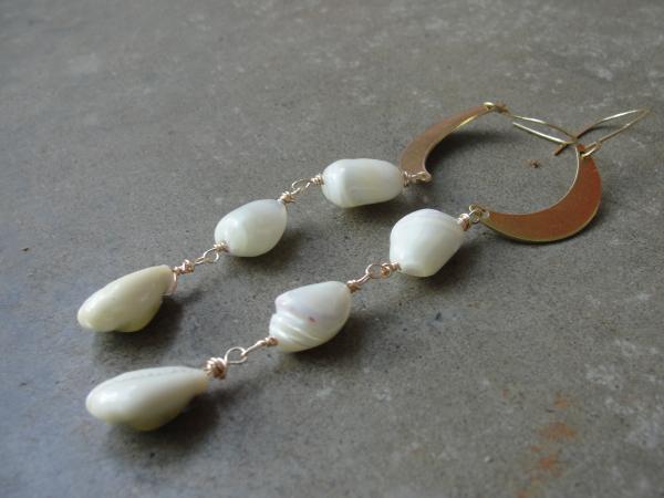 Brass Half Moon and Shell Earrings picture