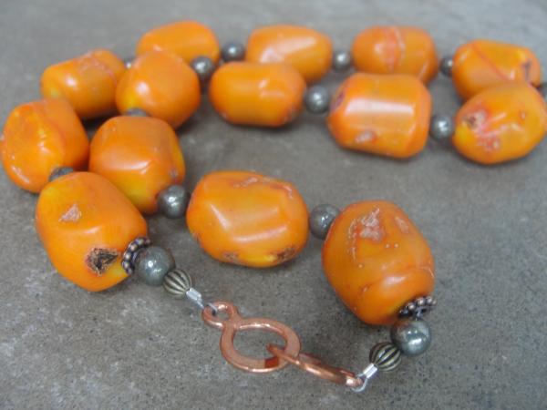 Chunky Orange Coral Shell Pendant Necklace picture