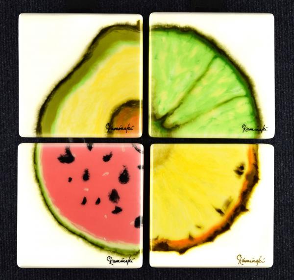 Four 6" x 6" quarter fruits - avocado, lime, watermelon, pineapple