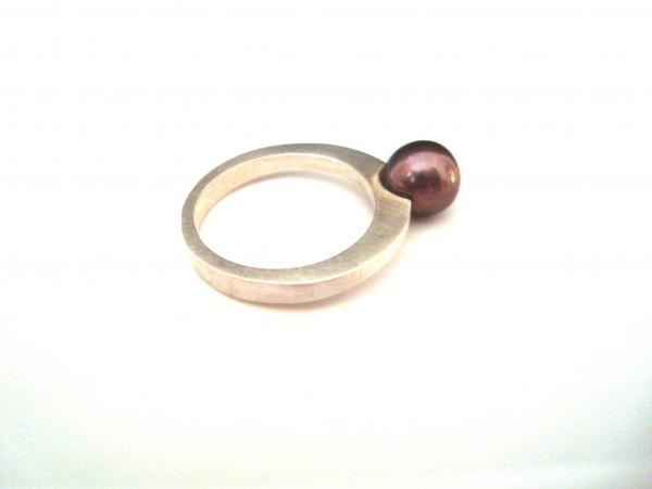 Forged Sterling Silver Ring with Black Tahitian Pearl picture