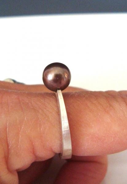 Forged Sterling Silver Ring with Black Tahitian Pearl picture