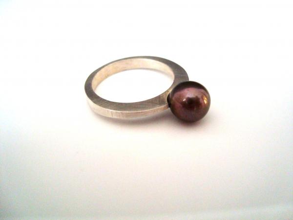 Forged Sterling Silver Ring with Black Tahitian Pearl picture