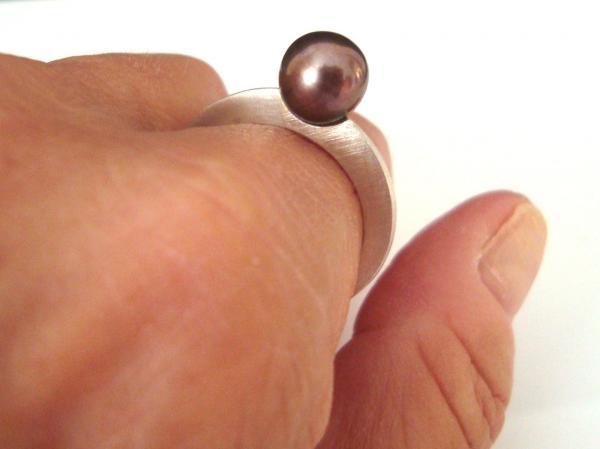 Forged Sterling Silver Ring with Black Tahitian Pearl picture