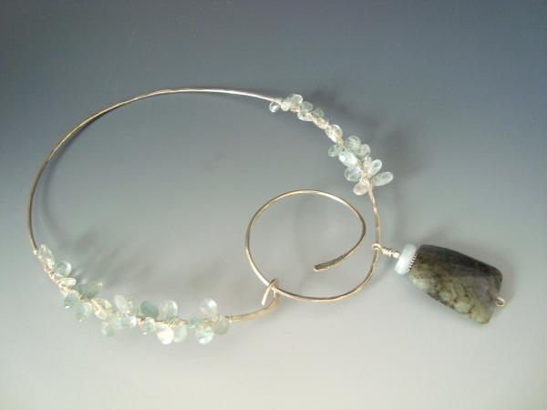 Sterling Silver Wire Collar with Wire Wrapped Aquamarines and Labradorite Pendant