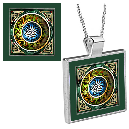 Blue-Green Medallion Pendant with Chain
