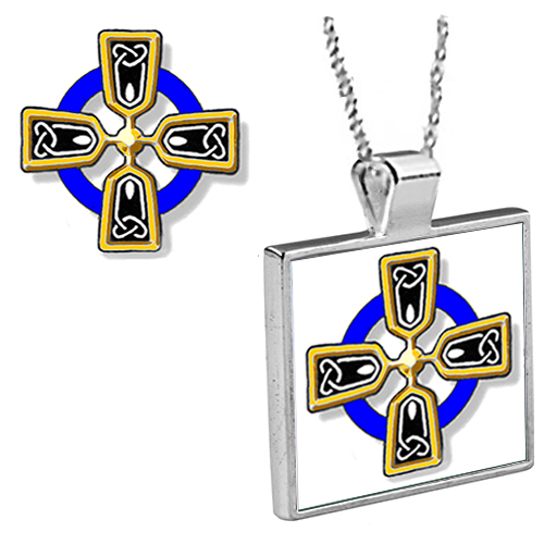 Blue Celtic Cross Pendant with Chain