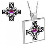 Pink Jewel Cross Pendant with Chain