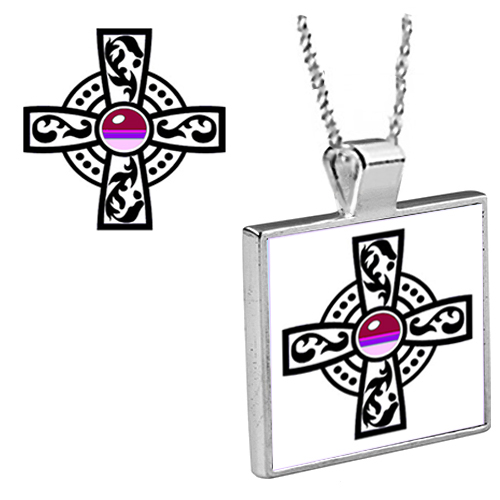 Pink Jewel Cross Pendant with Chain