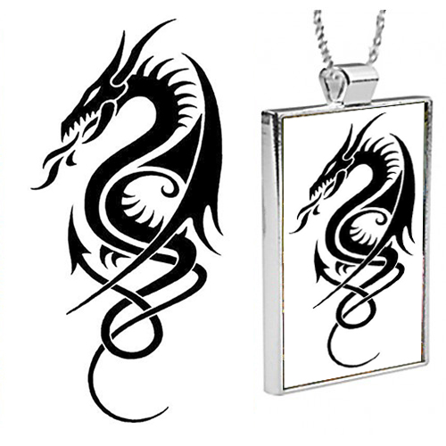 Graphic Dragon Pendant with Chain