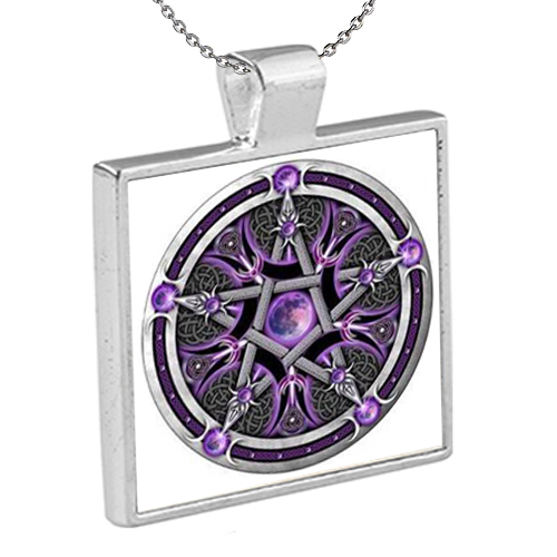 Purple Moon Pentagram Pendant with Chain