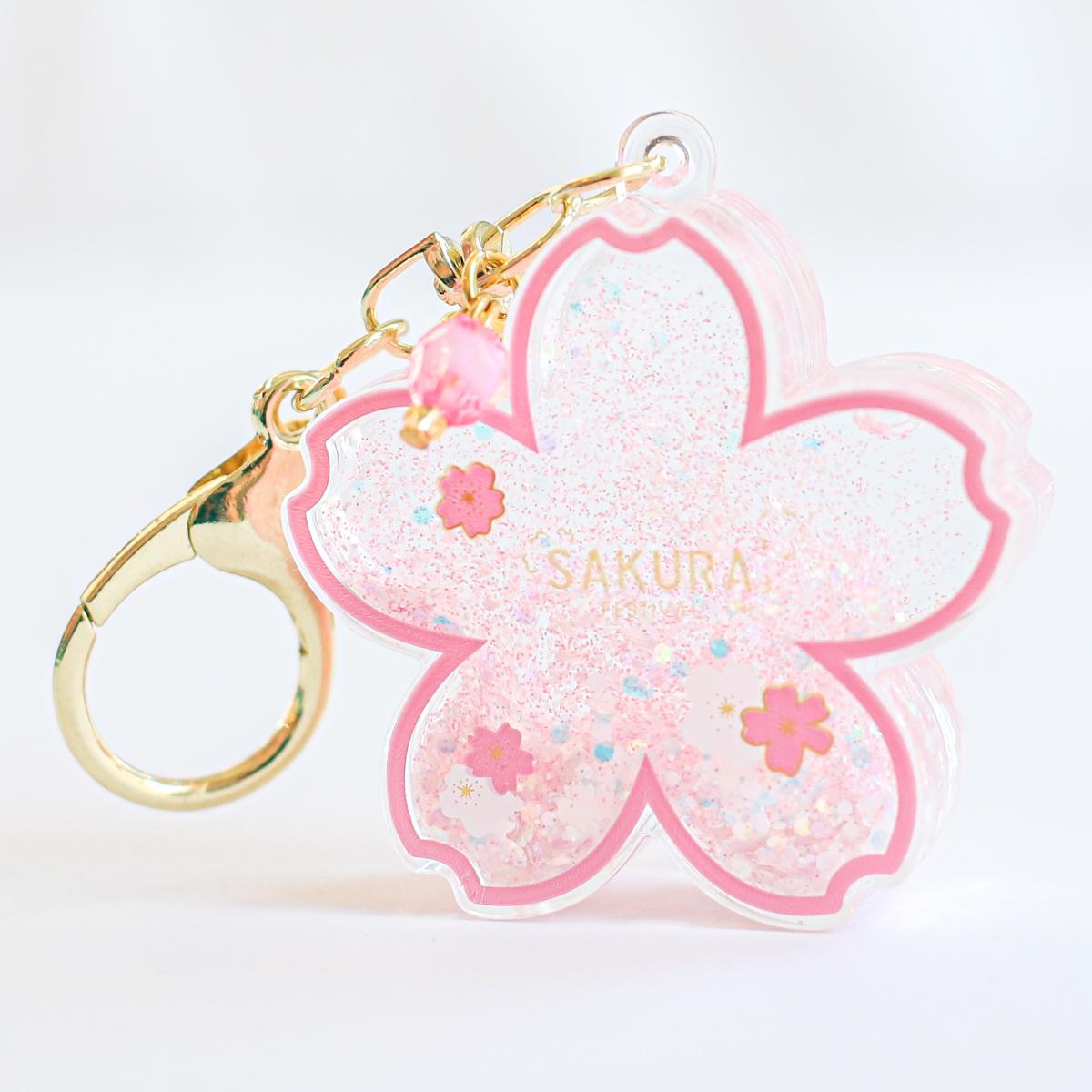 PINK Sakura Glitter Shaker Keychain - Eventeny