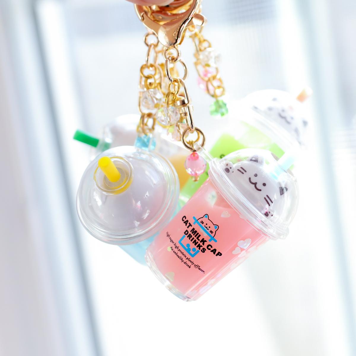 PINK Glitter Cat Drink Keychain picture