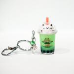 GREEN Cat Boba Bubble Tea Keychain filled with REAL LIQUID