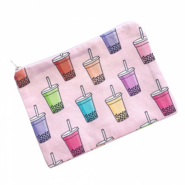 Pink Boba Bubble Tea Zippered Bouch Bag