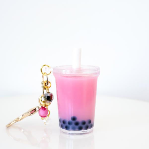 Dark Pink Boba Bubble Tea Keychain