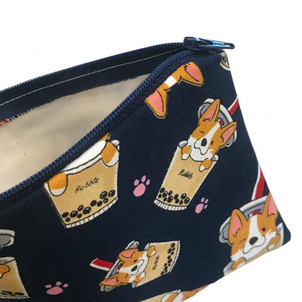 Corgi Boba Bubble Tea Zippered Pouch Bag in Navy picture