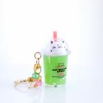 GREEN Glitter Cat Drink Keychain