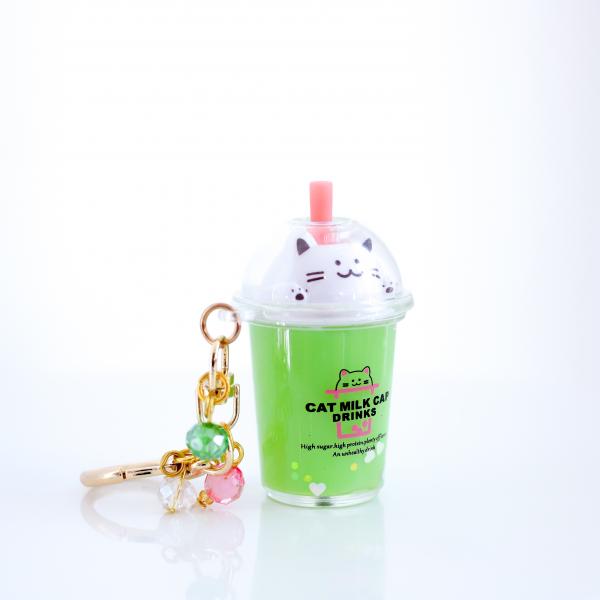 GREEN Glitter Cat Drink Keychain