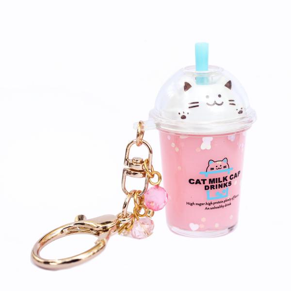PINK Glitter Cat Drink Keychain