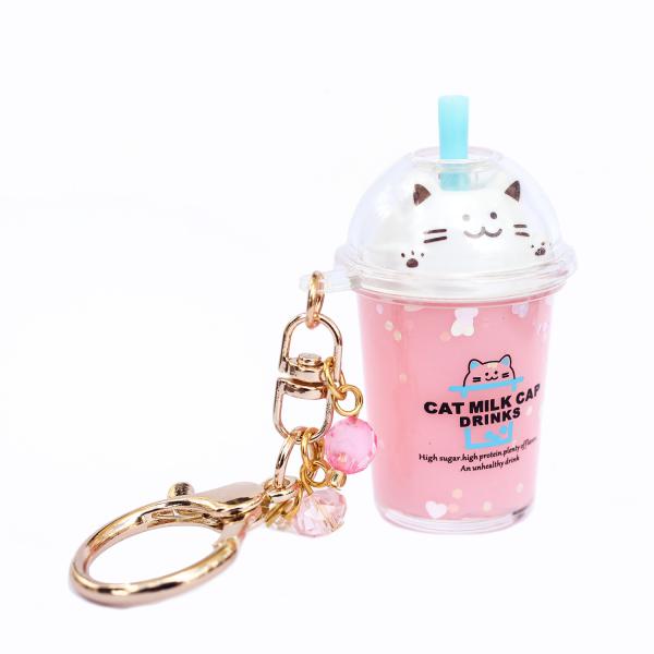 PINK Glitter Cat Drink Keychain picture